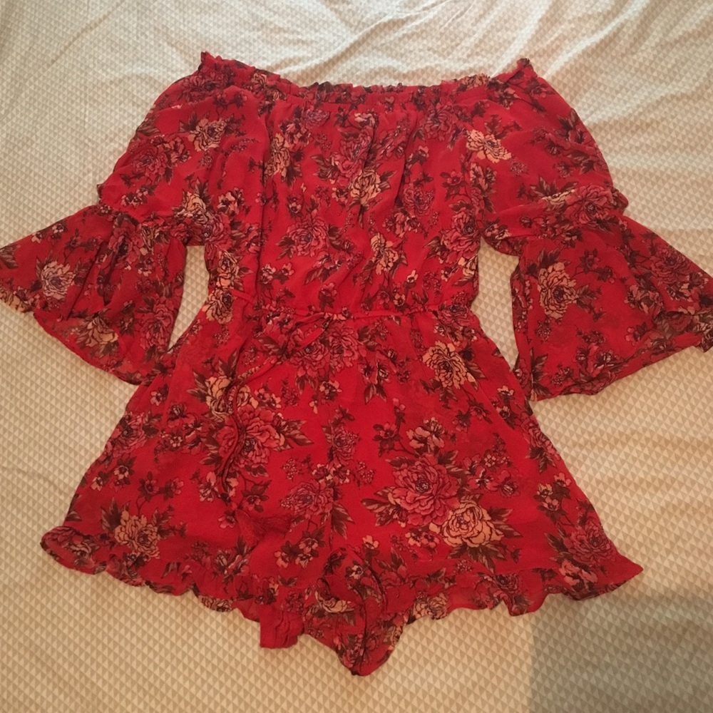 American eagle off the shoulder ruffle romper